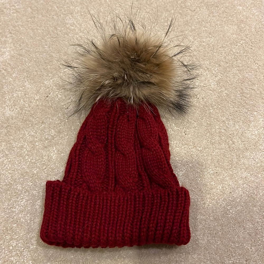 Knit Beanie Real Fur Pom